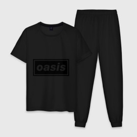 Мужская пижама хлопок с принтом Oasis логотип в Белгороде, 100% хлопок | брюки и футболка прямого кроя, без карманов, на брюках мягкая резинка на поясе и по низу штанин
 | Тематика изображения на принте: metal | oasis | лого | лого oasis | метал | символика oasis | эмблема  oasis