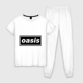 Женская пижама хлопок с принтом Oasis логотип в Белгороде, 100% хлопок | брюки и футболка прямого кроя, без карманов, на брюках мягкая резинка на поясе и по низу штанин | metal | oasis | лого | лого oasis | метал | символика oasis | эмблема  oasis