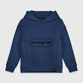 Детское худи Oversize хлопок с принтом Prodigy лого с муравьем в Белгороде, френч-терри — 70% хлопок, 30% полиэстер. Мягкий теплый начес внутри —100% хлопок | боковые карманы, эластичные манжеты и нижняя кромка, капюшон на магнитной кнопке | prodigy | логотип | продиджи | электронная музыка