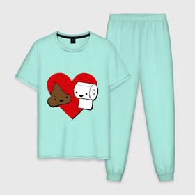 Мужская пижама хлопок с принтом Какашка и бумага в Белгороде, 100% хлопок | брюки и футболка прямого кроя, без карманов, на брюках мягкая резинка на поясе и по низу штанин
 | love. сердце | бумага | вместе навсегда | любовь | туалетная бумага