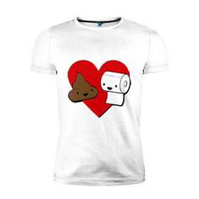 Мужская футболка премиум с принтом Какашка и бумага в Белгороде, 92% хлопок, 8% лайкра | приталенный силуэт, круглый вырез ворота, длина до линии бедра, короткий рукав | love. сердце | бумага | вместе навсегда | любовь | туалетная бумага