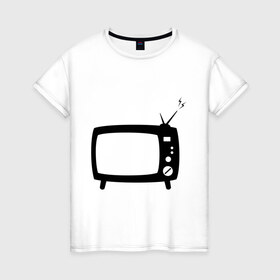 Женская футболка хлопок с принтом Телевизор в Белгороде, 100% хлопок | прямой крой, круглый вырез горловины, длина до линии бедер, слегка спущенное плечо | зомбоящик | тв | телевидение | телевизор | телик | ящик