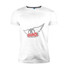 Мужская футболка премиум с принтом Aerosmith с крыльями в Белгороде, 92% хлопок, 8% лайкра | приталенный силуэт, круглый вырез ворота, длина до линии бедра, короткий рукав | Тематика изображения на принте: aerosmith | rock | крылья ангела | рок