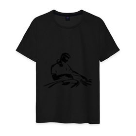 Мужская футболка хлопок с принтом Dj в работе в Белгороде, 100% хлопок | прямой крой, круглый вырез горловины, длина до линии бедер, слегка спущенное плечо. | deejay | dj | вертушки | диджей | пластинки