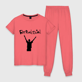 Женская пижама хлопок с принтом Fatboy Slim в Белгороде, 100% хлопок | брюки и футболка прямого кроя, без карманов, на брюках мягкая резинка на поясе и по низу штанин | Тематика изображения на принте: pop | rnb | поп | фэтбойслим