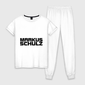 Женская пижама хлопок с принтом Markus Schulz в Белгороде, 100% хлопок | брюки и футболка прямого кроя, без карманов, на брюках мягкая резинка на поясе и по низу штанин | Тематика изображения на принте: deejay | dj | markus schulz | trance | диджей | маркус шульц | транс