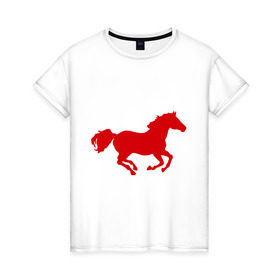 Женская футболка хлопок с принтом Лошадь (3) в Белгороде, 100% хлопок | прямой крой, круглый вырез горловины, длина до линии бедер, слегка спущенное плечо | животные | конь | лошадь | скакун