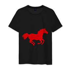 Мужская футболка хлопок с принтом Лошадь (3) в Белгороде, 100% хлопок | прямой крой, круглый вырез горловины, длина до линии бедер, слегка спущенное плечо. | животные | конь | лошадь | скакун