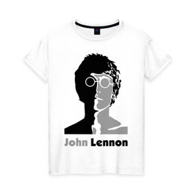 Женская футболка хлопок с принтом John Lennon в Белгороде, 100% хлопок | прямой крой, круглый вырез горловины, длина до линии бедер, слегка спущенное плечо | beatles | john lennon | lennon | битлз | битлс | битлы | леннон