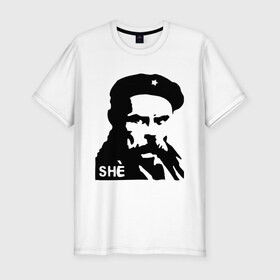 Мужская футболка премиум с принтом С Че Геварой в Белгороде, 92% хлопок, 8% лайкра | приталенный силуэт, круглый вырез ворота, длина до линии бедра, короткий рукав | Тематика изображения на принте: cuba | гевара | куба | революция | свобода | че