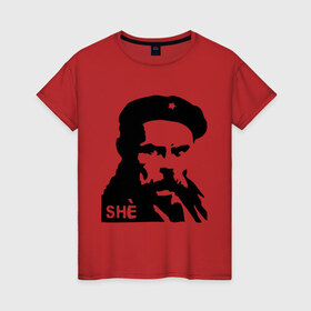 Женская футболка хлопок с принтом С Че Геварой в Белгороде, 100% хлопок | прямой крой, круглый вырез горловины, длина до линии бедер, слегка спущенное плечо | cuba | гевара | куба | революция | свобода | че
