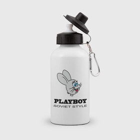 Бутылка спортивная с принтом Playboy soviet style в Белгороде, металл | емкость — 500 мл, в комплекте две пластиковые крышки и карабин для крепления | playboy | зайчик | зайчонок | заяц | плейбой | плэйбой