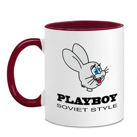 Кружка двухцветная с принтом Playboy soviet style в Белгороде, керамика | объем — 330 мл, диаметр — 80 мм. Цветная ручка и кайма сверху, в некоторых цветах — вся внутренняя часть | Тематика изображения на принте: playboy | зайчик | зайчонок | заяц | плейбой | плэйбой