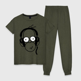 Женская пижама хлопок с принтом Гомер и музыка в Белгороде, 100% хлопок | брюки и футболка прямого кроя, без карманов, на брюках мягкая резинка на поясе и по низу штанин | гомер