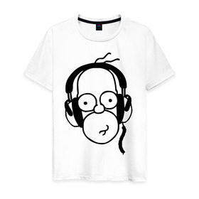 Мужская футболка хлопок с принтом Гомер и музыка в Белгороде, 100% хлопок | прямой крой, круглый вырез горловины, длина до линии бедер, слегка спущенное плечо. | гомер