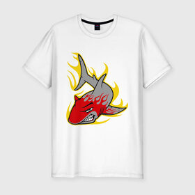 Мужская футболка премиум с принтом Свирепая акула в Белгороде, 92% хлопок, 8% лайкра | приталенный силуэт, круглый вырез ворота, длина до линии бедра, короткий рукав | огонь | свирепая акула | хищник