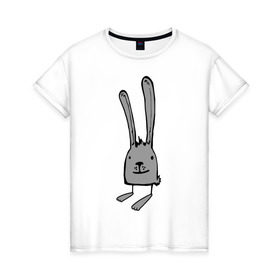 Женская футболка хлопок с принтом Ушастый заяц в Белгороде, 100% хлопок | прямой крой, круглый вырез горловины, длина до линии бедер, слегка спущенное плечо | животные | зайка | зайчик | заяц | кролик | ушастный заяц | уши