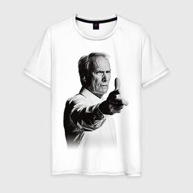 Мужская футболка хлопок с принтом Клинт Иствуд в Белгороде, 100% хлопок | прямой крой, круглый вырез горловины, длина до линии бедер, слегка спущенное плечо. | вестерн | гран торино | клинт иствуд