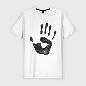 Мужская футболка премиум с принтом Отпечаток руки в Белгороде, 92% хлопок, 8% лайкра | приталенный силуэт, круглый вырез ворота, длина до линии бедра, короткий рукав | ладонь | отпечаток | отпечаток руки | рука | след от руки