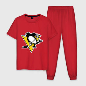Мужская пижама хлопок с принтом Pittsburgh Penguins Malkin 71 в Белгороде, 100% хлопок | брюки и футболка прямого кроя, без карманов, на брюках мягкая резинка на поясе и по низу штанин
 | malkin | nhl | pittsburgh penguins | малкин | нхл | питсбург | хоккейный клуб