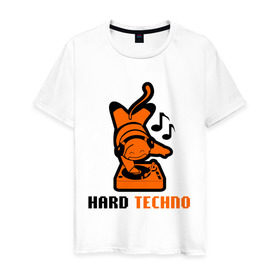 Мужская футболка хлопок с принтом Hard Techno - Dj вверх ногами в Белгороде, 100% хлопок | прямой крой, круглый вырез горловины, длина до линии бедер, слегка спущенное плечо. | deejay | dj | hard | techno | вертушка | диджей | пластинка | техно