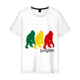 Мужская футболка хлопок с принтом Junglist - обезьяны в Белгороде, 100% хлопок | прямой крой, круглый вырез горловины, длина до линии бедер, слегка спущенное плечо. | junglist | джанглисты | обезьяны