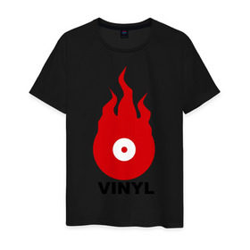 Мужская футболка хлопок с принтом Vinyl в Белгороде, 100% хлопок | прямой крой, круглый вырез горловины, длина до линии бедер, слегка спущенное плечо. | tiesto | vinyl | винил | огонь | пластинка
