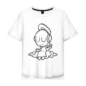 Мужская футболка хлопок Oversize с принтом Ангел в наушниках в Белгороде, 100% хлопок | свободный крой, круглый ворот, “спинка” длиннее передней части | club | dj | ангел | диджей | клуб | наушники