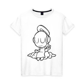Женская футболка хлопок с принтом Ангел в наушниках в Белгороде, 100% хлопок | прямой крой, круглый вырез горловины, длина до линии бедер, слегка спущенное плечо | club | dj | ангел | диджей | клуб | наушники