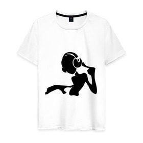 Мужская футболка хлопок с принтом Девочка DJ (2) в Белгороде, 100% хлопок | прямой крой, круглый вырез горловины, длина до линии бедер, слегка спущенное плечо. | Тематика изображения на принте: deejay | dj | девочка | диджей | силуэт