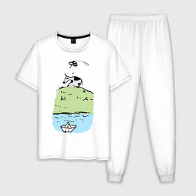 Мужская пижама хлопок с принтом Корова в Белгороде, 100% хлопок | брюки и футболка прямого кроя, без карманов, на брюках мягкая резинка на поясе и по низу штанин
 | 