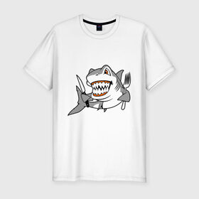 Мужская футболка премиум с принтом Акула решила пообедать в Белгороде, 92% хлопок, 8% лайкра | приталенный силуэт, круглый вырез ворота, длина до линии бедра, короткий рукав | акула | животные | обед | хищник