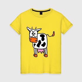 Женская футболка хлопок с принтом Корова - буренка в Белгороде, 100% хлопок | прямой крой, круглый вырез горловины, длина до линии бедер, слегка спущенное плечо | cow | буренка | животные | корова | крс | скот