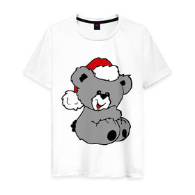 Мужская футболка хлопок с принтом Милый медведь в шапочке в Белгороде, 100% хлопок | прямой крой, круглый вырез горловины, длина до линии бедер, слегка спущенное плечо. | Тематика изображения на принте: медвежонок | медеведь | мишка | мишутка | шапка | шапочка