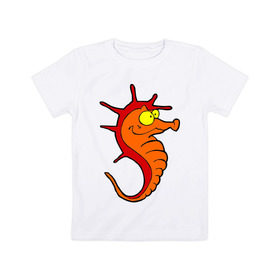 Детская футболка хлопок с принтом Морской конь в Белгороде, 100% хлопок | круглый вырез горловины, полуприлегающий силуэт, длина до линии бедер | морские животные | морской конек | морской конь | подводный мир