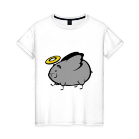 Женская футболка хлопок с принтом Мышь - ангел в Белгороде, 100% хлопок | прямой крой, круглый вырез горловины, длина до линии бедер, слегка спущенное плечо | ангел | животные | мышка | мышонок | мышь | нимб
