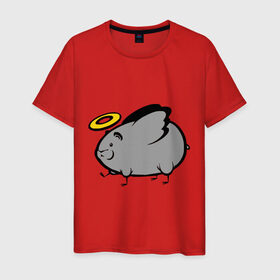 Мужская футболка хлопок с принтом Мышь - ангел в Белгороде, 100% хлопок | прямой крой, круглый вырез горловины, длина до линии бедер, слегка спущенное плечо. | ангел | животные | мышка | мышонок | мышь | нимб