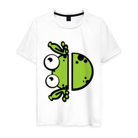 Мужская футболка хлопок с принтом Смешная лягушка в Белгороде, 100% хлопок | прямой крой, круглый вырез горловины, длина до линии бедер, слегка спущенное плечо. | жвотные | лягушка | смешная лягушка
