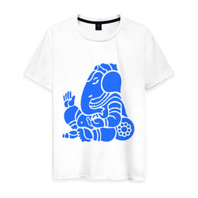 Мужская футболка хлопок с принтом Ганеша в Белгороде, 100% хлопок | прямой крой, круглый вырез горловины, длина до линии бедер, слегка спущенное плечо. | слон