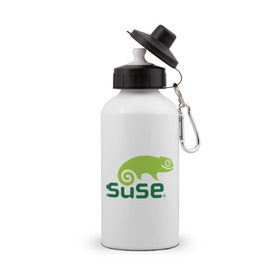 Бутылка спортивная с принтом Suse в Белгороде, металл | емкость — 500 мл, в комплекте две пластиковые крышки и карабин для крепления | linux | suse | линукс | программа | софт