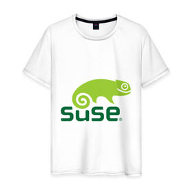 Мужская футболка хлопок с принтом Suse в Белгороде, 100% хлопок | прямой крой, круглый вырез горловины, длина до линии бедер, слегка спущенное плечо. | linux | suse | линукс | программа | софт