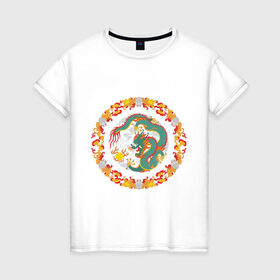 Женская футболка хлопок с принтом China dragon в Белгороде, 100% хлопок | прямой крой, круглый вырез горловины, длина до линии бедер, слегка спущенное плечо | china dragon | tribal | дракон | китайский дракон | трайбл | узор