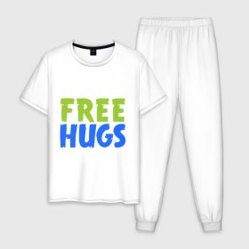 Мужская пижама хлопок с принтом Объятия бесплатно в Белгороде, 100% хлопок | брюки и футболка прямого кроя, без карманов, на брюках мягкая резинка на поясе и по низу штанин
 | free hugs | обнимать | объятия бесплатно | подарите людям свои теплые дружеские объятияобниматься