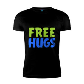 Мужская футболка премиум с принтом Объятия бесплатно в Белгороде, 92% хлопок, 8% лайкра | приталенный силуэт, круглый вырез ворота, длина до линии бедра, короткий рукав | Тематика изображения на принте: free hugs | обнимать | объятия бесплатно | подарите людям свои теплые дружеские объятияобниматься