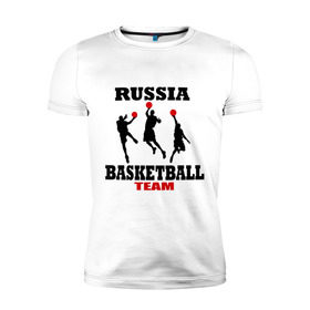 Мужская футболка премиум с принтом Русский баскетбол в Белгороде, 92% хлопок, 8% лайкра | приталенный силуэт, круглый вырез ворота, длина до линии бедра, короткий рукав | российский