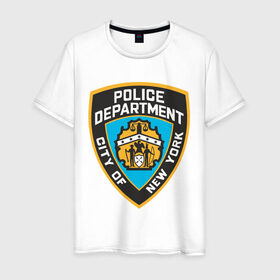 Мужская футболка хлопок с принтом N.Y.P.D. в Белгороде, 100% хлопок | прямой крой, круглый вырез горловины, длина до линии бедер, слегка спущенное плечо. | new york | nypd | police | police department | нью йорк