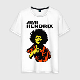Мужская футболка хлопок с принтом Jimi Hendrix in a red t-shirt в Белгороде, 100% хлопок | прямой крой, круглый вырез горловины, длина до линии бедер, слегка спущенное плечо. | jimi hendrix in a red | rock | джими хендрикс | рок