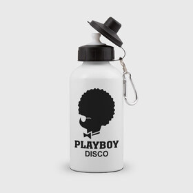 Бутылка спортивная с принтом Playboy disco в Белгороде, металл | емкость — 500 мл, в комплекте две пластиковые крышки и карабин для крепления | disco | play boy | playboy | диско | зайчик | плей бой | плейбой