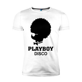 Мужская футболка премиум с принтом Playboy disco в Белгороде, 92% хлопок, 8% лайкра | приталенный силуэт, круглый вырез ворота, длина до линии бедра, короткий рукав | Тематика изображения на принте: disco | play boy | playboy | диско | зайчик | плей бой | плейбой