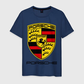 Мужская футболка хлопок с принтом Porsche (2) в Белгороде, 100% хлопок | прямой крой, круглый вырез горловины, длина до линии бедер, слегка спущенное плечо. | porsche | авто2012 | логотип порше | порш | порше | поршель | символ порше